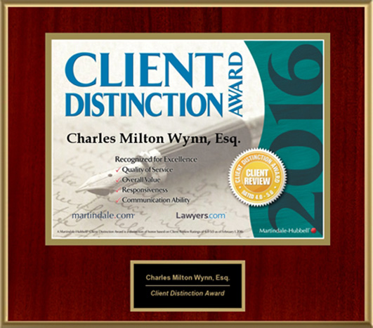Charles Wynn Client Distinction Award. Panama City and Marianna Criminal Defense attorney. Panama City Beach Lawyer Near You